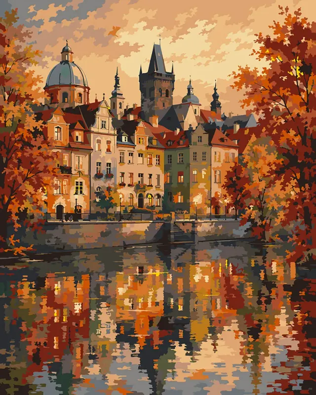 Figured'Art Praag Herfstige weerspiegelingen schilderen op nummer 40x50 cm