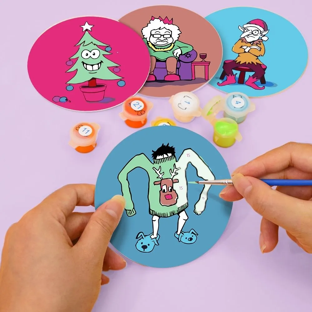 Figured'Art Creatief Kerstcadeau 2 schilderen op nummer onderzetters 10cm 4 stuks