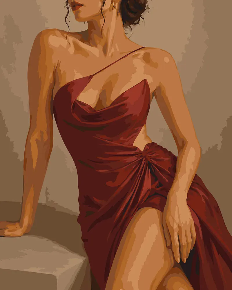 Figured'Art Schilderen op Nummer De Rode Jurk canvas 40x50 cm vrouw