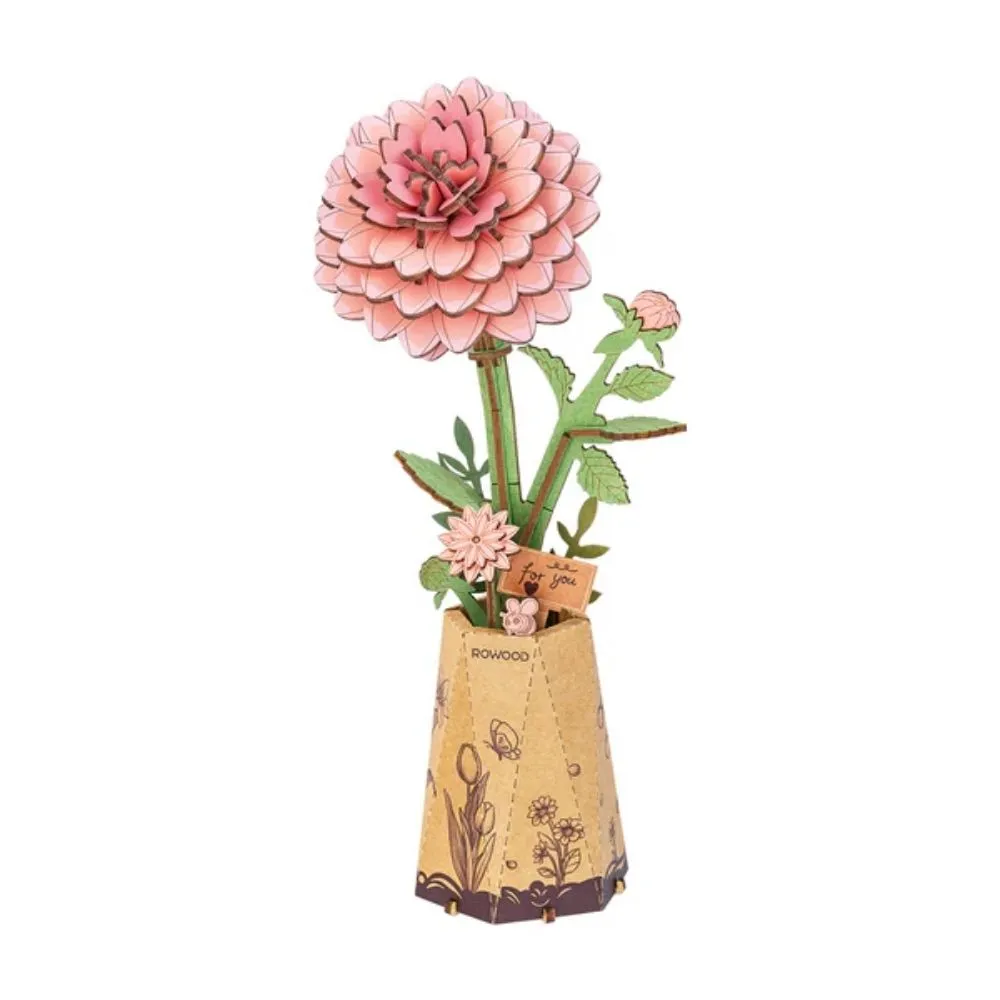Figured'Art Roze Dahlia 3D Puzzel Hout 93 stukjes decoratie