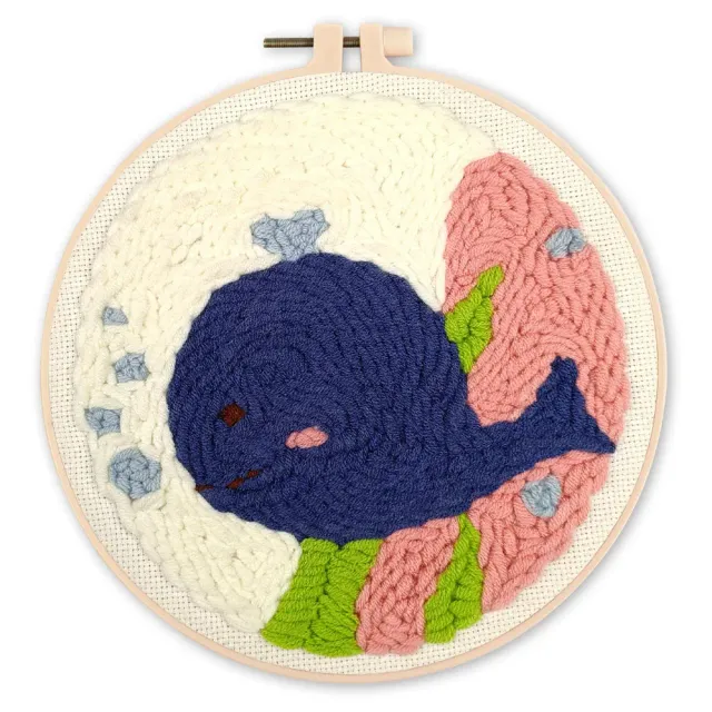 Figured'Art Lachende blauwe walvis punch needle pakket 20 cm beginners