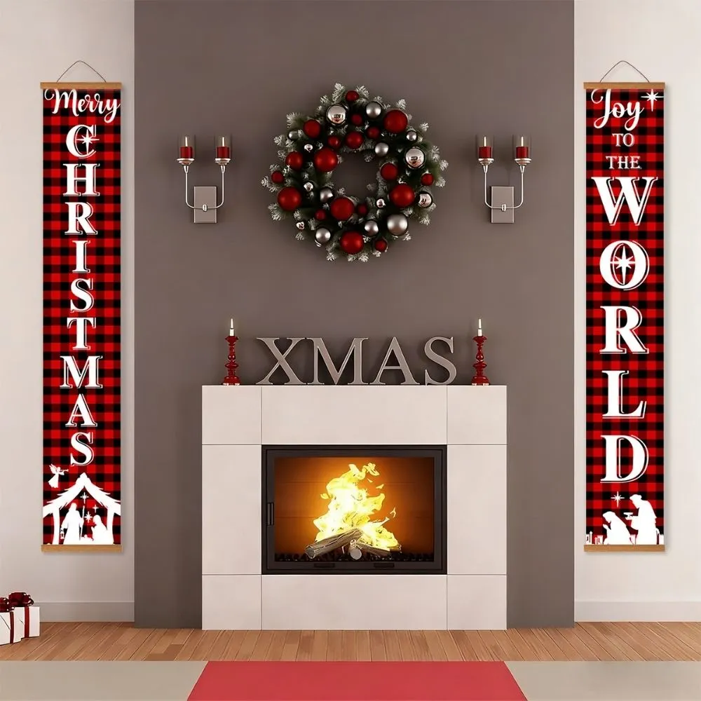 Figured'Art Kerstwereld deur banner schilderen op nummer 20x120cm 2 stuks