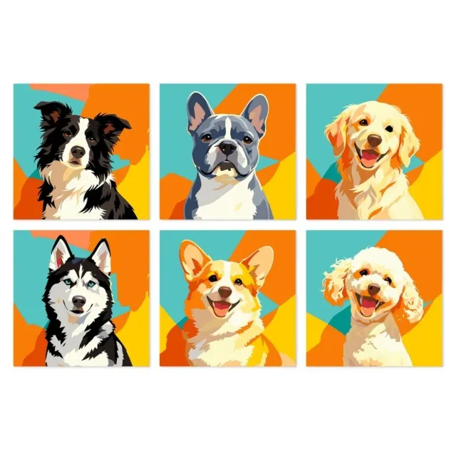 Figured'Art Mini Serie Pop-hondenportretten canvas 6x 20x20 cm