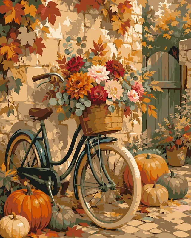 Figured'Art Bloemfiets met Pompoenen schilderen op nummer 40x50 herfst