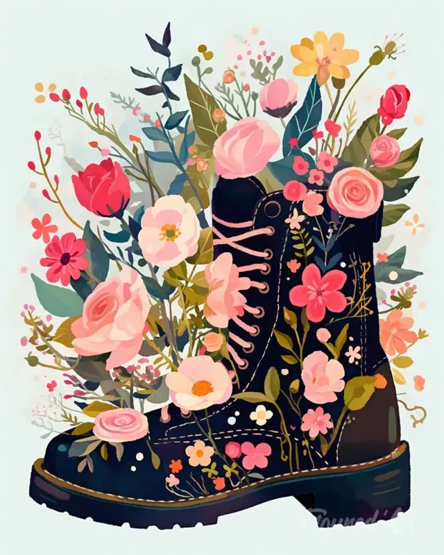 Figured'Art Laarzen met wilde bloemen schilderen op nummer 40x50