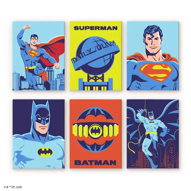Figured'Art Batman en Superman schilderen op nummer 15x20 cm set van 6