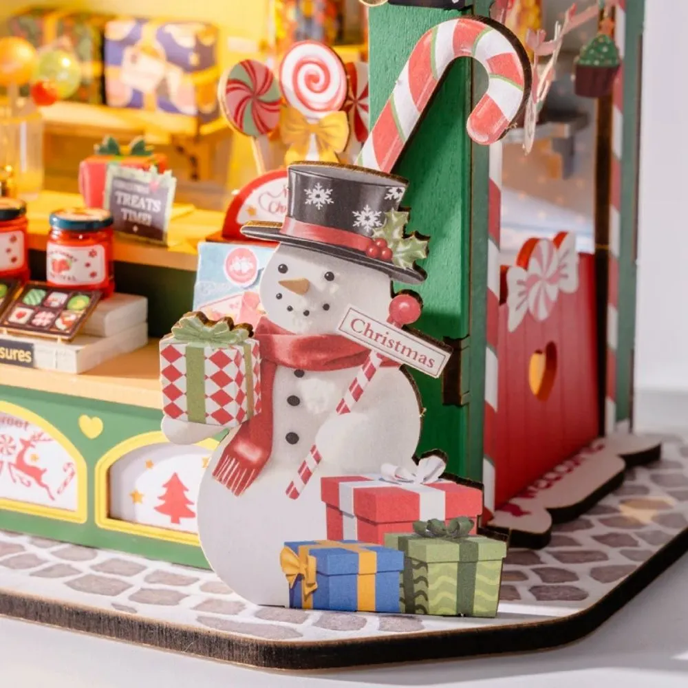Figured'Art Kerst-snoepkraam miniatuurhuisje 17 cm met LED