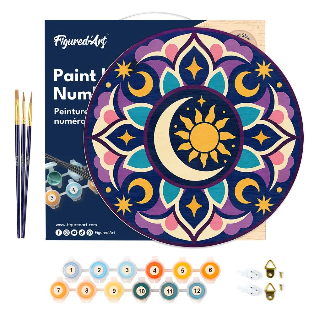 Figured'Art Hemelse Mandala schilderen op nummer houten schijf 30 cm