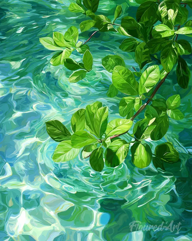 Figured'Art Bladeren op kristalhelder water diamond painting full drill