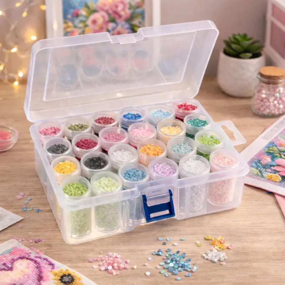 Craft Buddy Crystal Art opbergdoos transparant 24 potjes