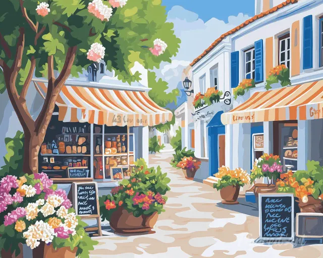 Figured'Art Zonnige bloemenstraat diamond painting 40x50 cm vol