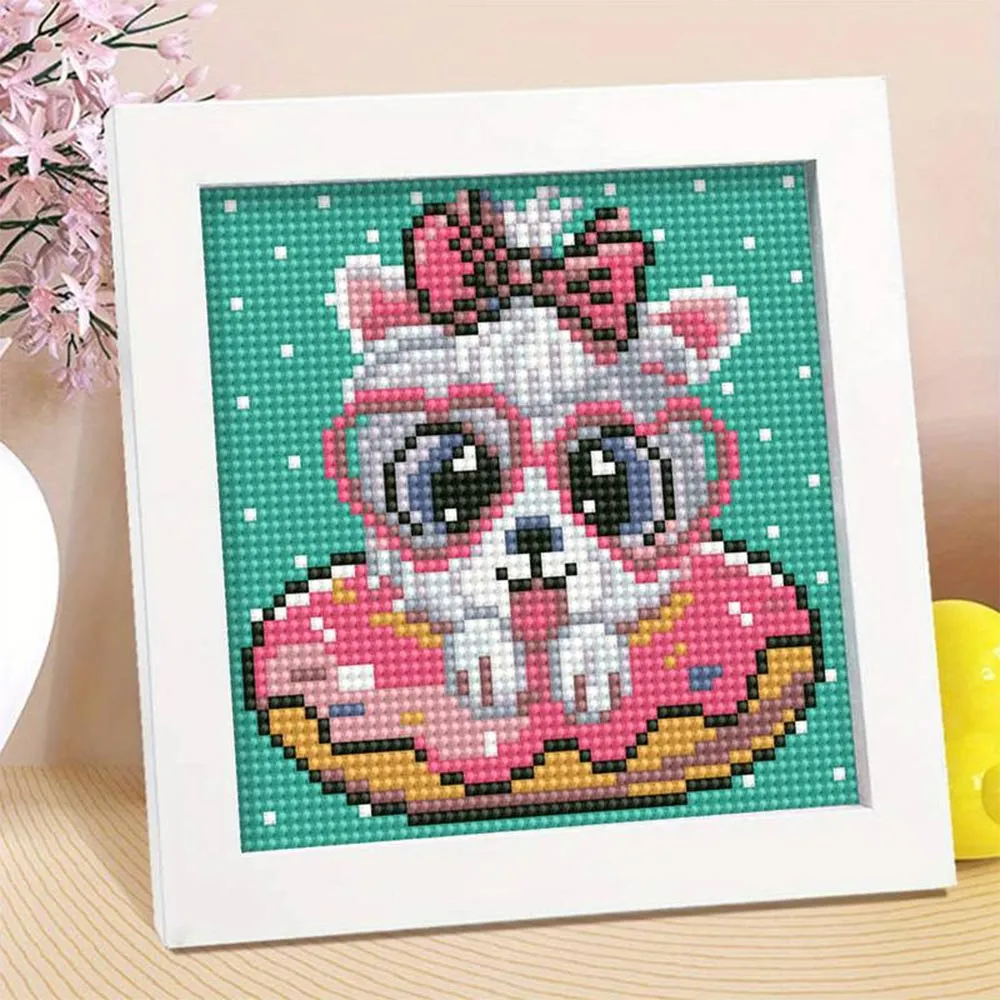Figured'Art Hond met Bril diamond painting 15x15 cm met lijst