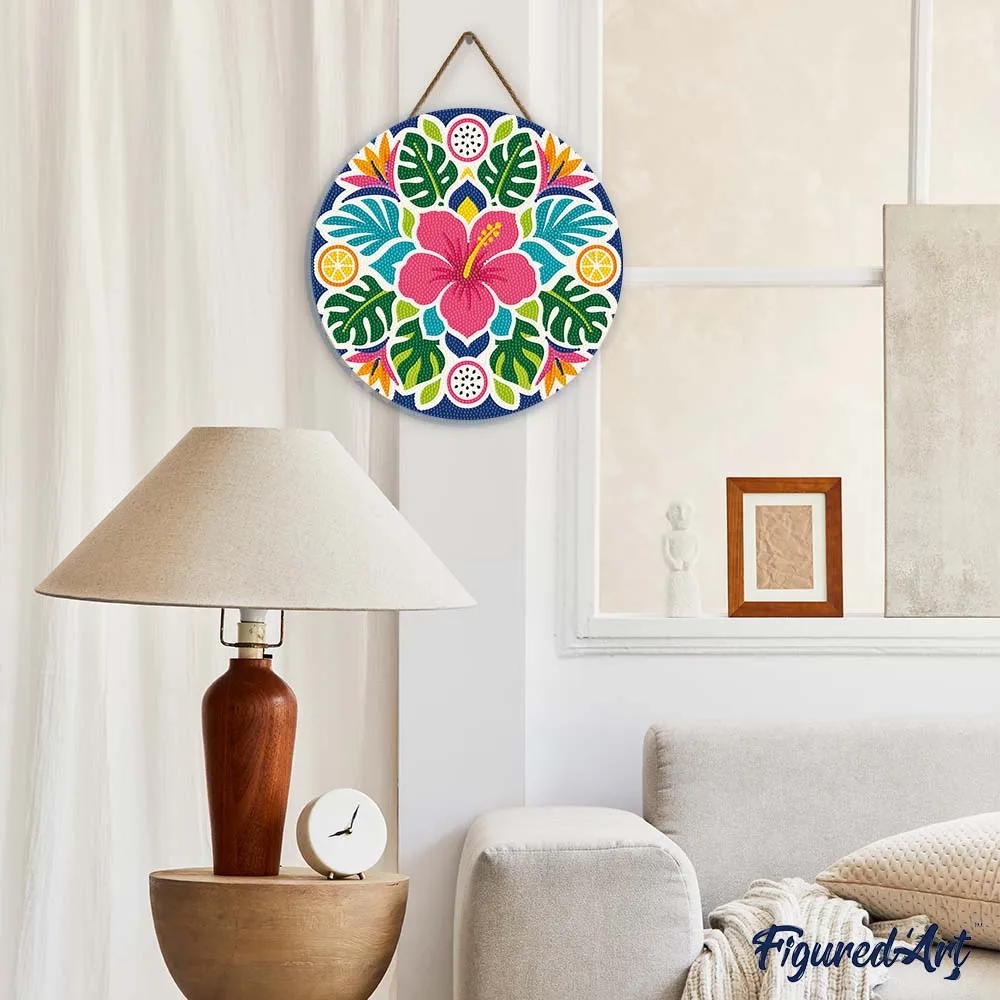 Figured'Art Hibiscusmandala diamond painting houten schijf 30 cm