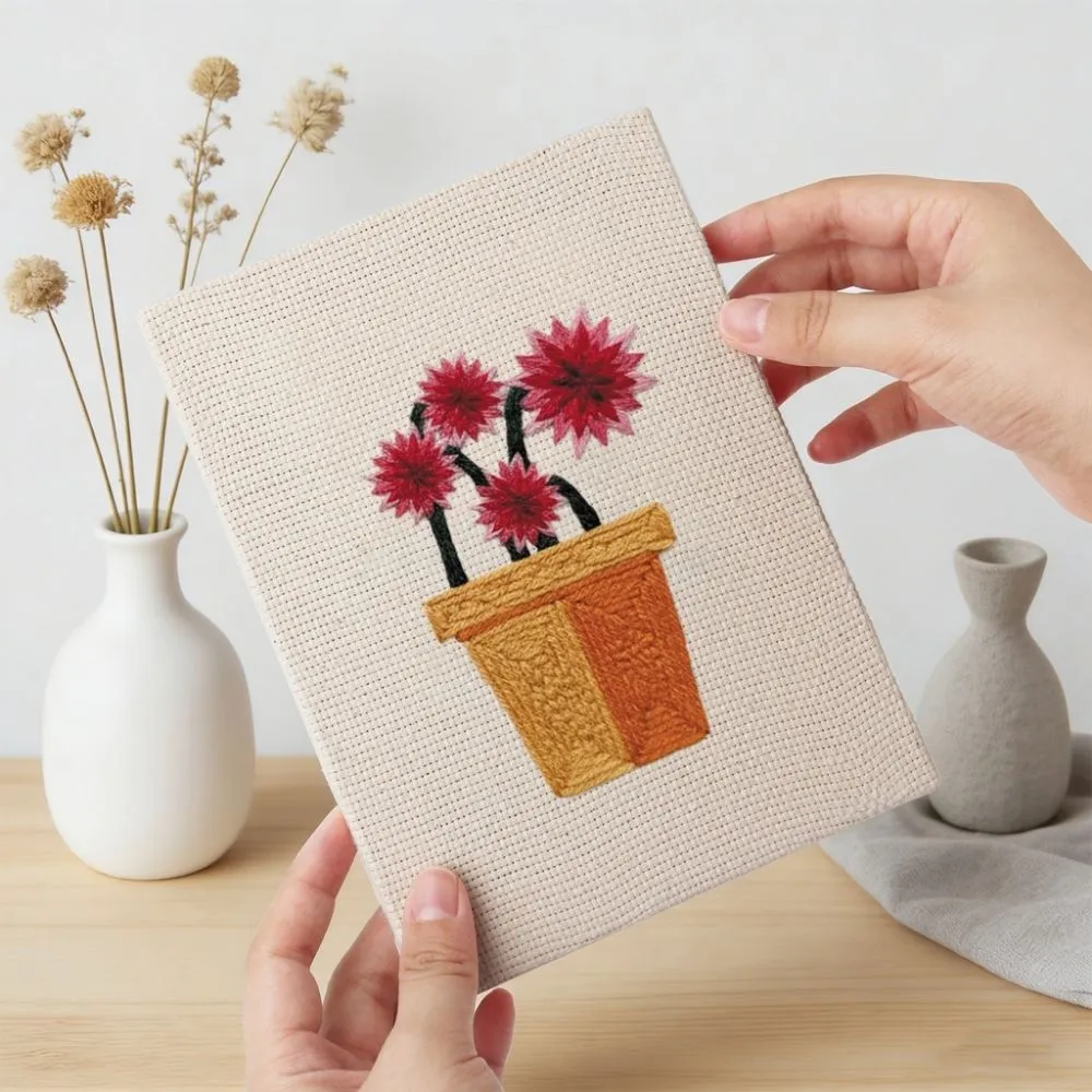 Figured'Art Bloeiende Mini Potjes 3 punch needle 4 stuks 15x20