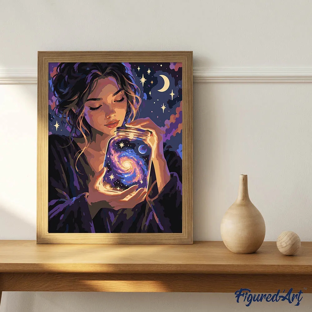 Figured'Art Gloeiende Sterrenstelselpot schilderen op nummer 40x50 cm gemiddeld