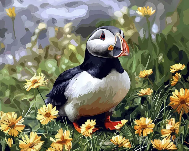 Figured'Art Papegaaiduiker lentebloesem schilderij canvas zonder lijst