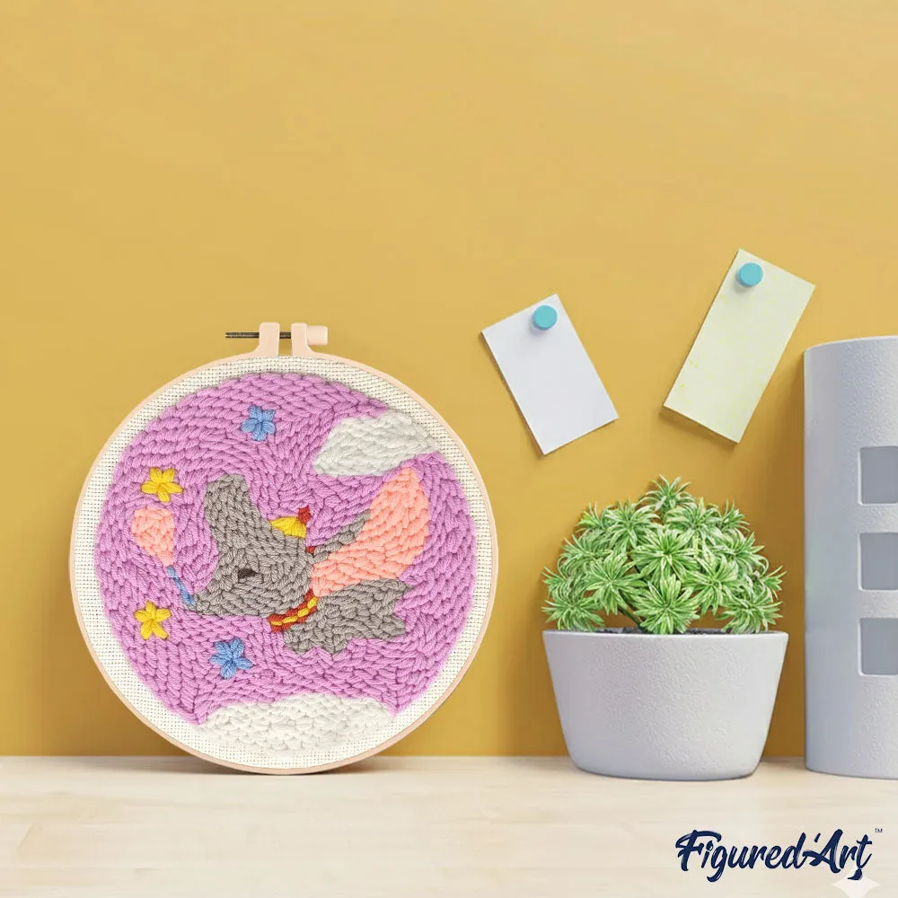 Figured'Art Vliegende Olifant punch needle pakket 20x20cm beginners
