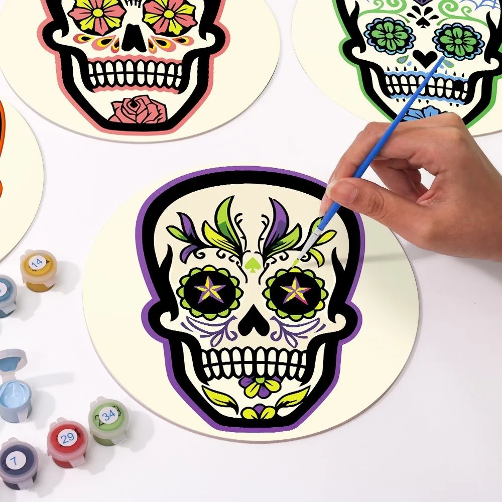 Figured'Art Kleurrijke Doodshoofd placemats schilderen op nummer 20cm 6 stuks