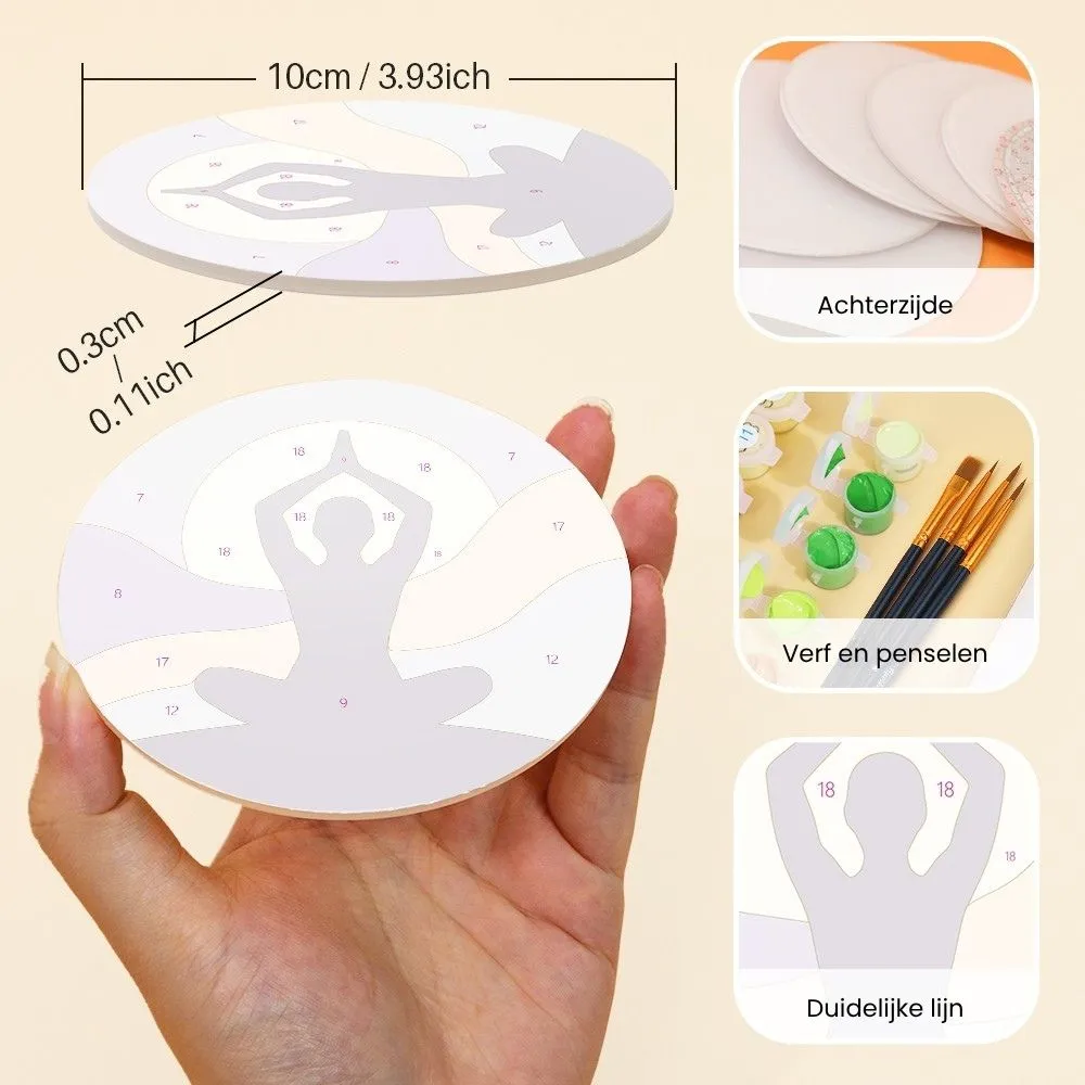 Figured'Art Zenbalans schilderen op nummer onderzetters 10cm 6 stuks