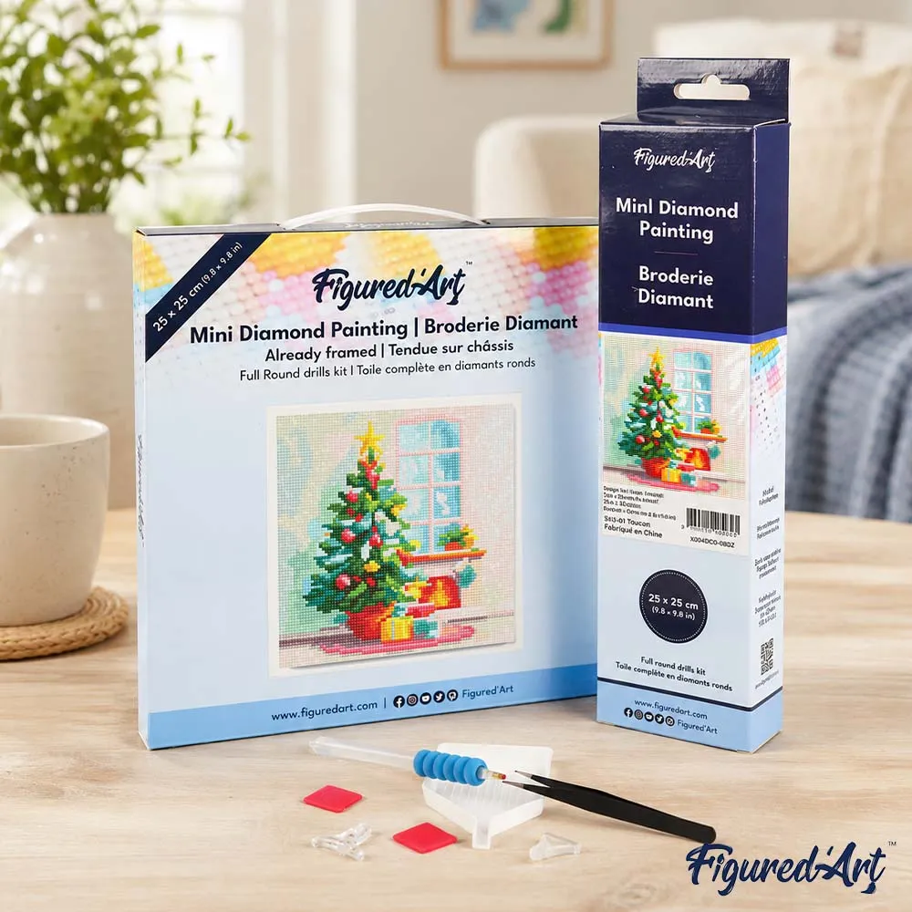 Figured'Art Kerstboom en open haard mini diamond painting 25x25