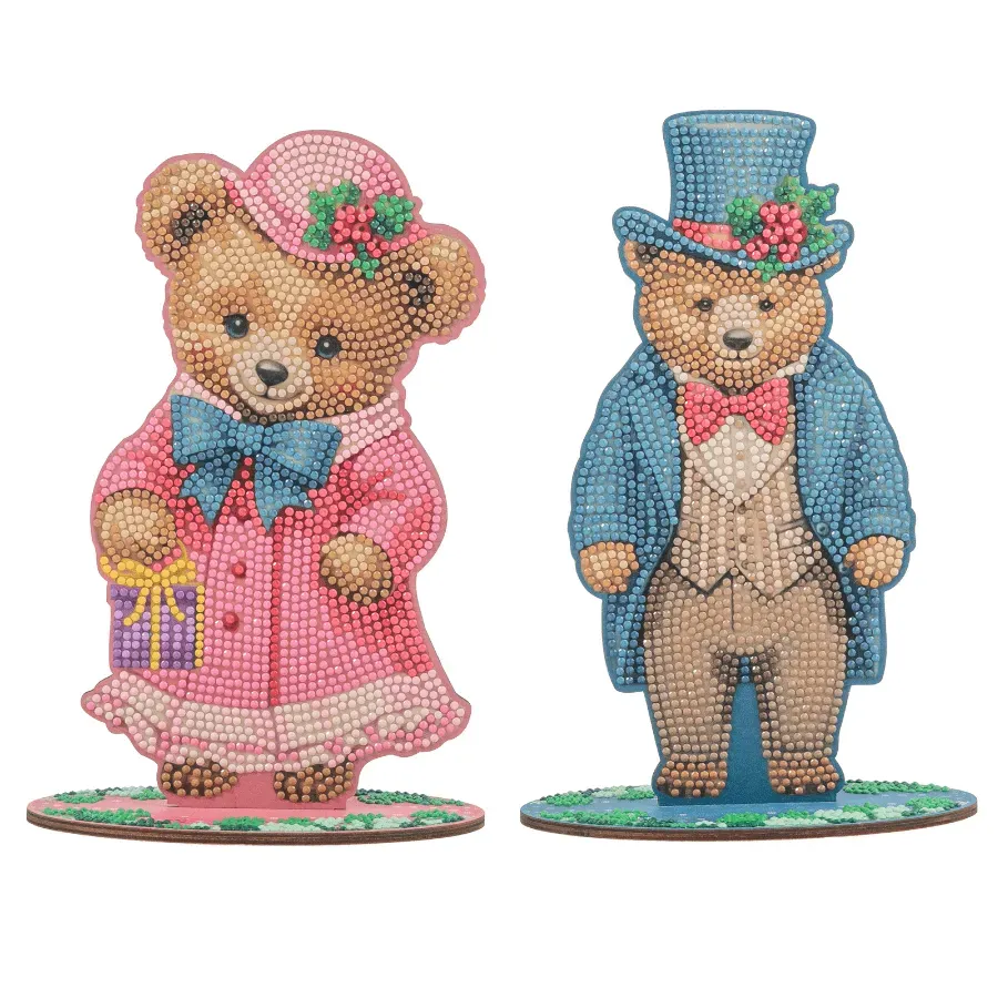 Craft Buddy Crystal Art Victorian Teddy Bears houten figuren set van 2 vintage