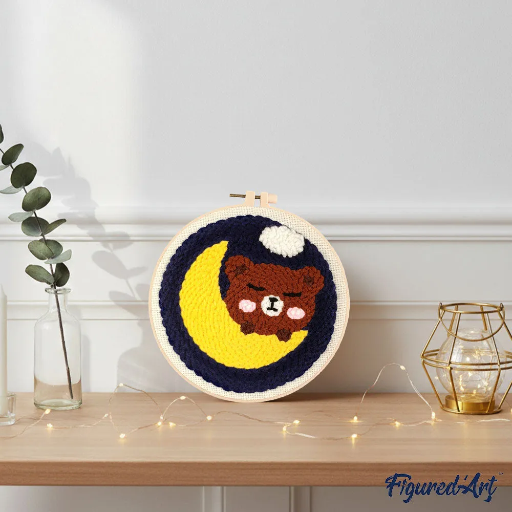 Figured'Art Schattige Beer op de Maan punch needle 20cm