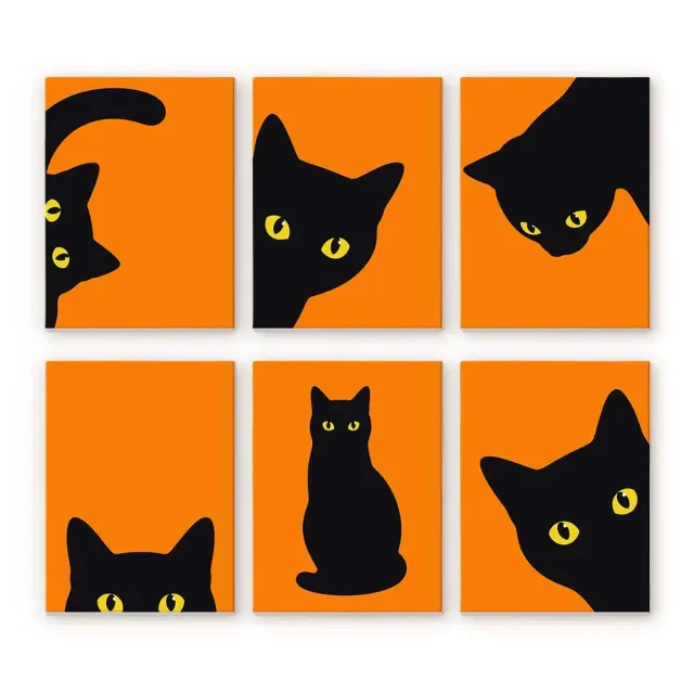 Figured'Art Mini Serie Zwarte Kat Kiekeboe schilderen op nummer 15x20cm 6 stuks
