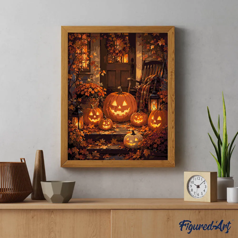 Figured'Art Verlichte Halloween-pompoen schilderen op nummer 40x50 cm