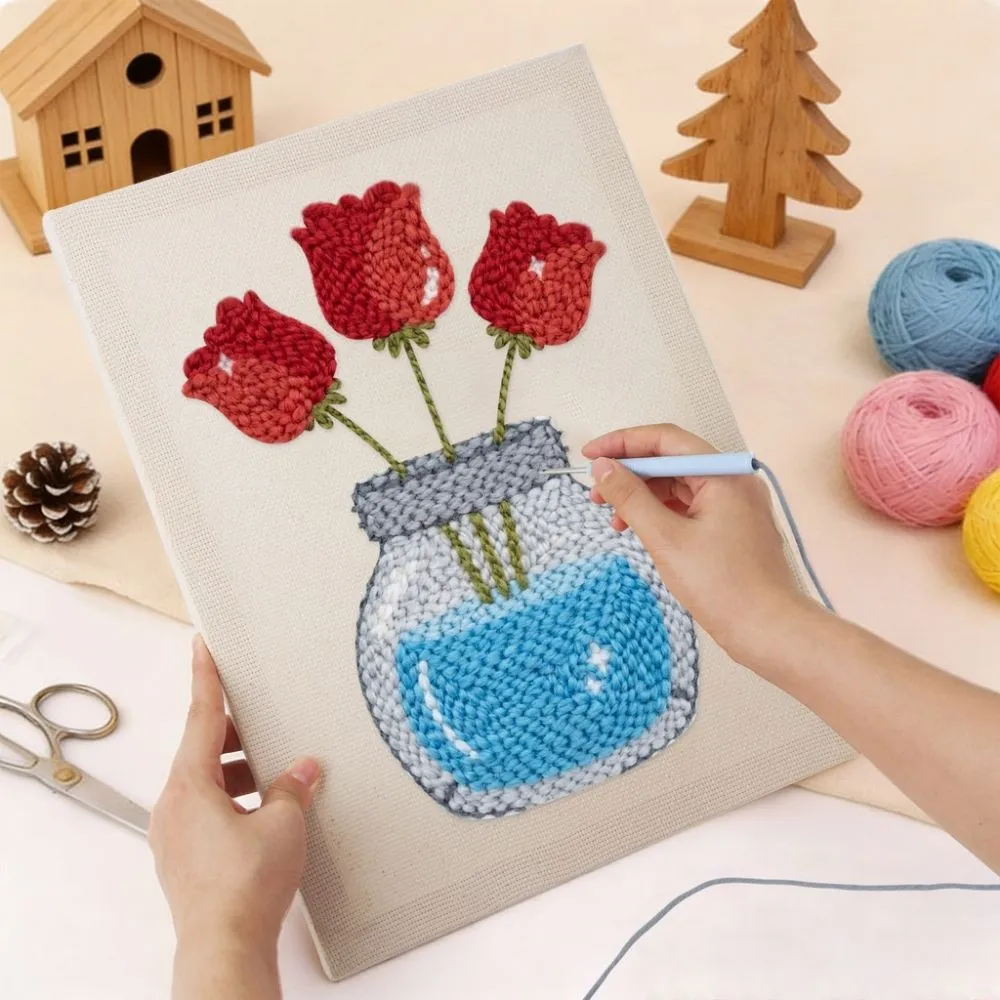 Figured'Art Pot met Tulpen punch needle pakket 20x30cm met frame