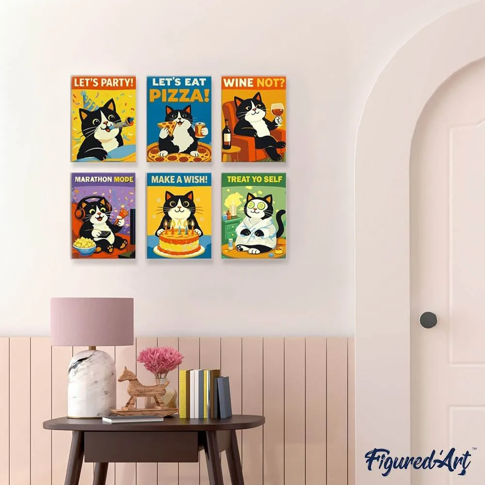 Figured'Art Blije Katmomenten schilderen op nummer 15x20cm 6 stuks