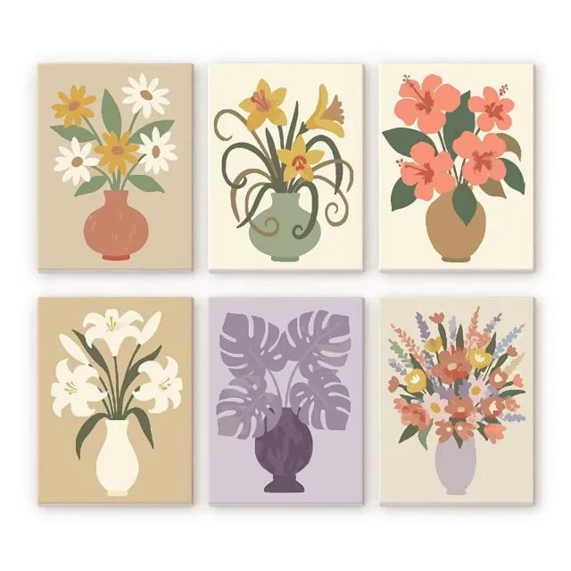 Figured'Art Bloemen Vazen schilderen op nummer 6 stuks mini