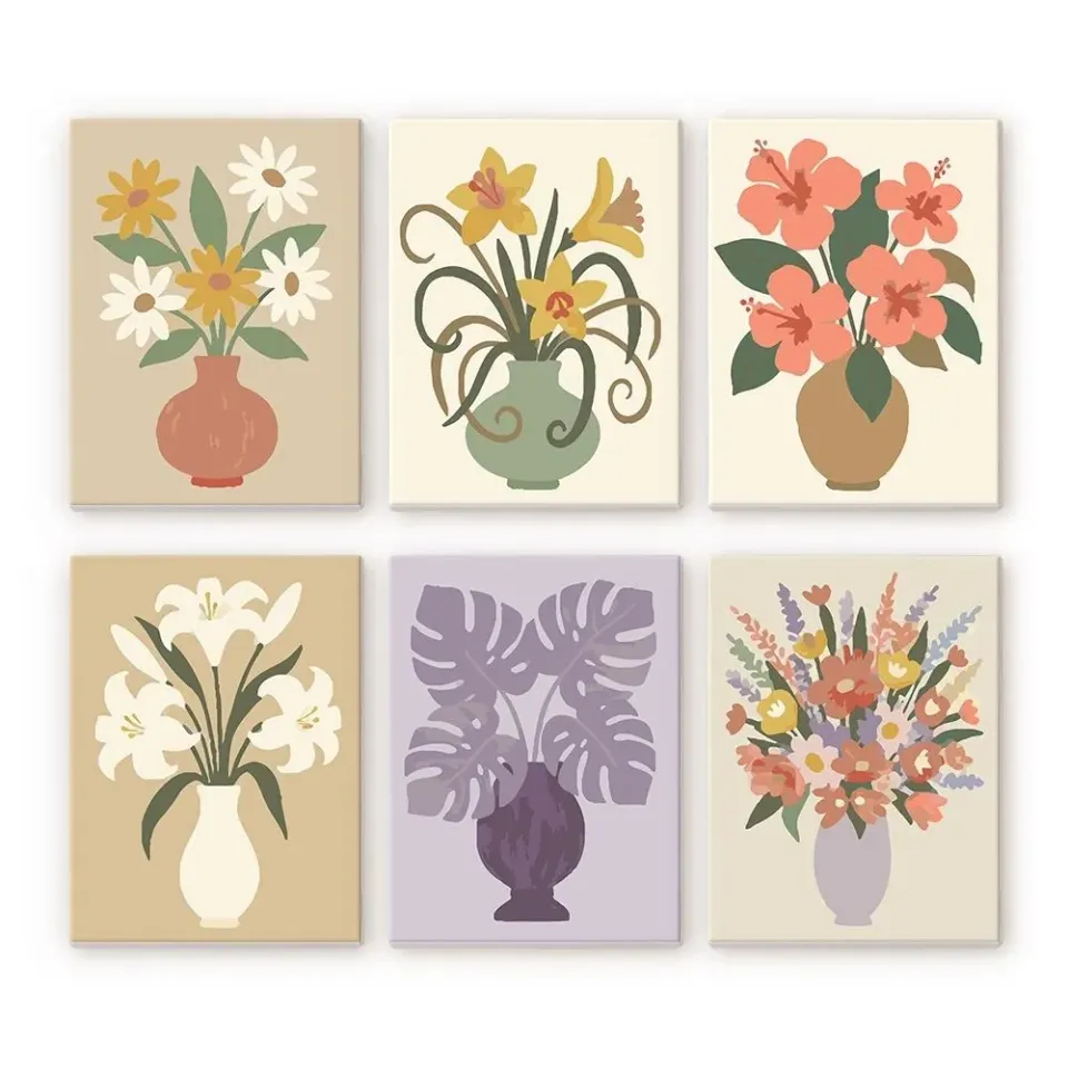 Figured'Art Bloemen Vazen schilderen op nummer 6 stuks mini