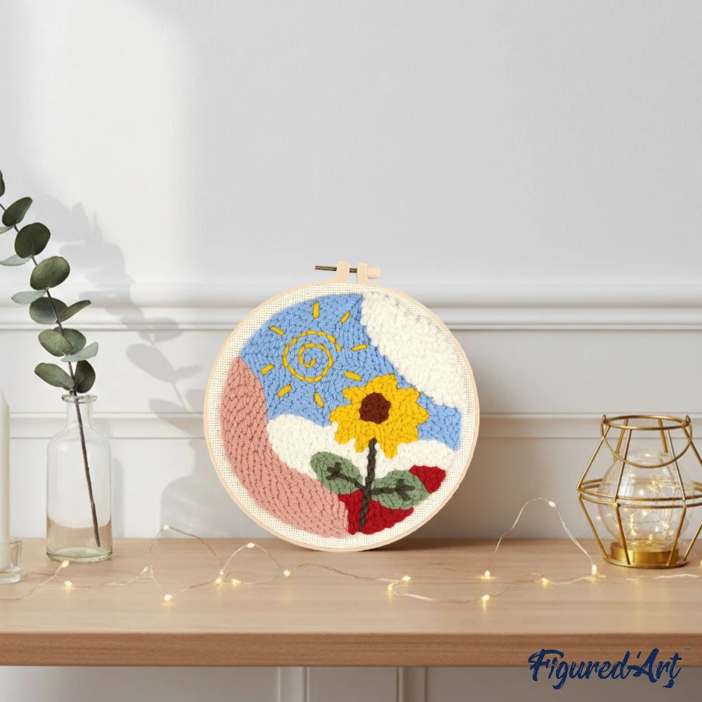 Figured'Art Bloem bij Zonsopgang punch needle pakket 20x20 cm beginners