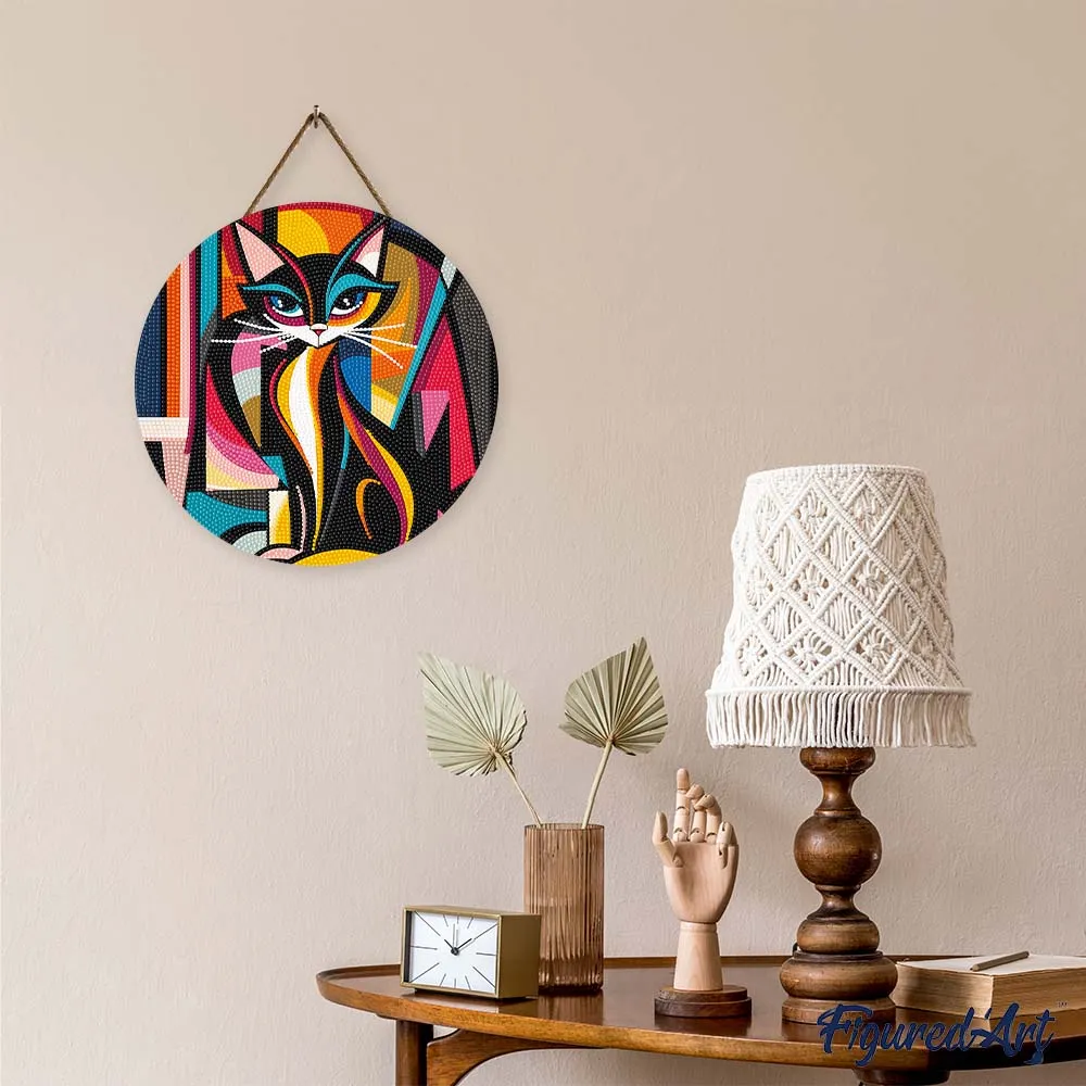 Figured'Art Gedurfd Abstract Kat diamond painting hout 30cm