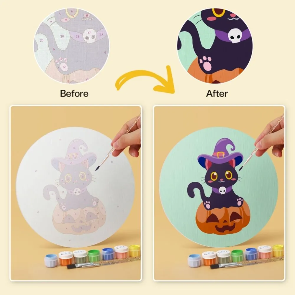 Figured'Art Mini Halloweenkatjes schilderen op nummer 6x Ø20cm