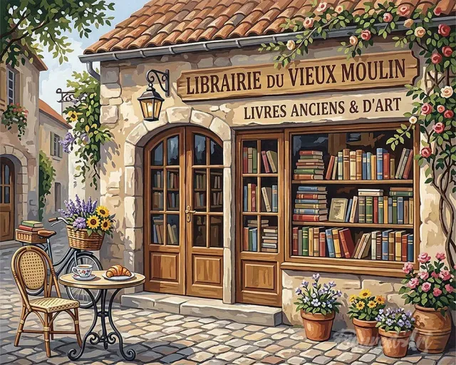 Figured'Art Charmante Franse Boekhandel Schilderen op Nummer Stad