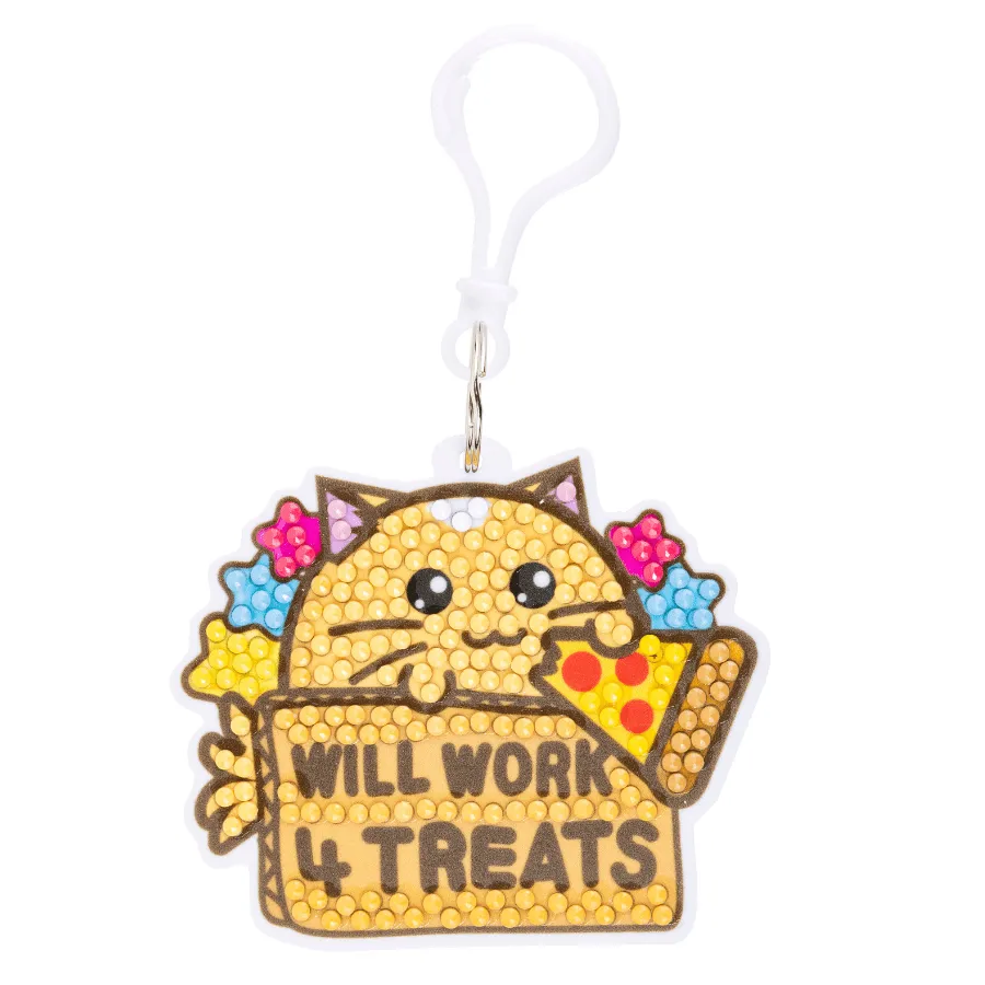 Craft Buddy Crystal Art Will Work 4 Treats sleutelhanger 9cm kat