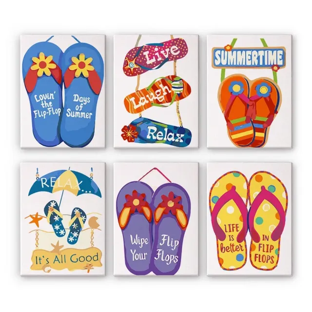 Figured'Art Zomerse Slippers Borden mini schilderen op nummer 15x20 6st