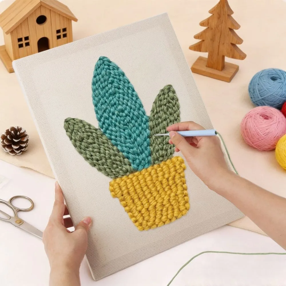 Figured'Art Gouden Vetplant punch needle pakket met frame 20x30cm