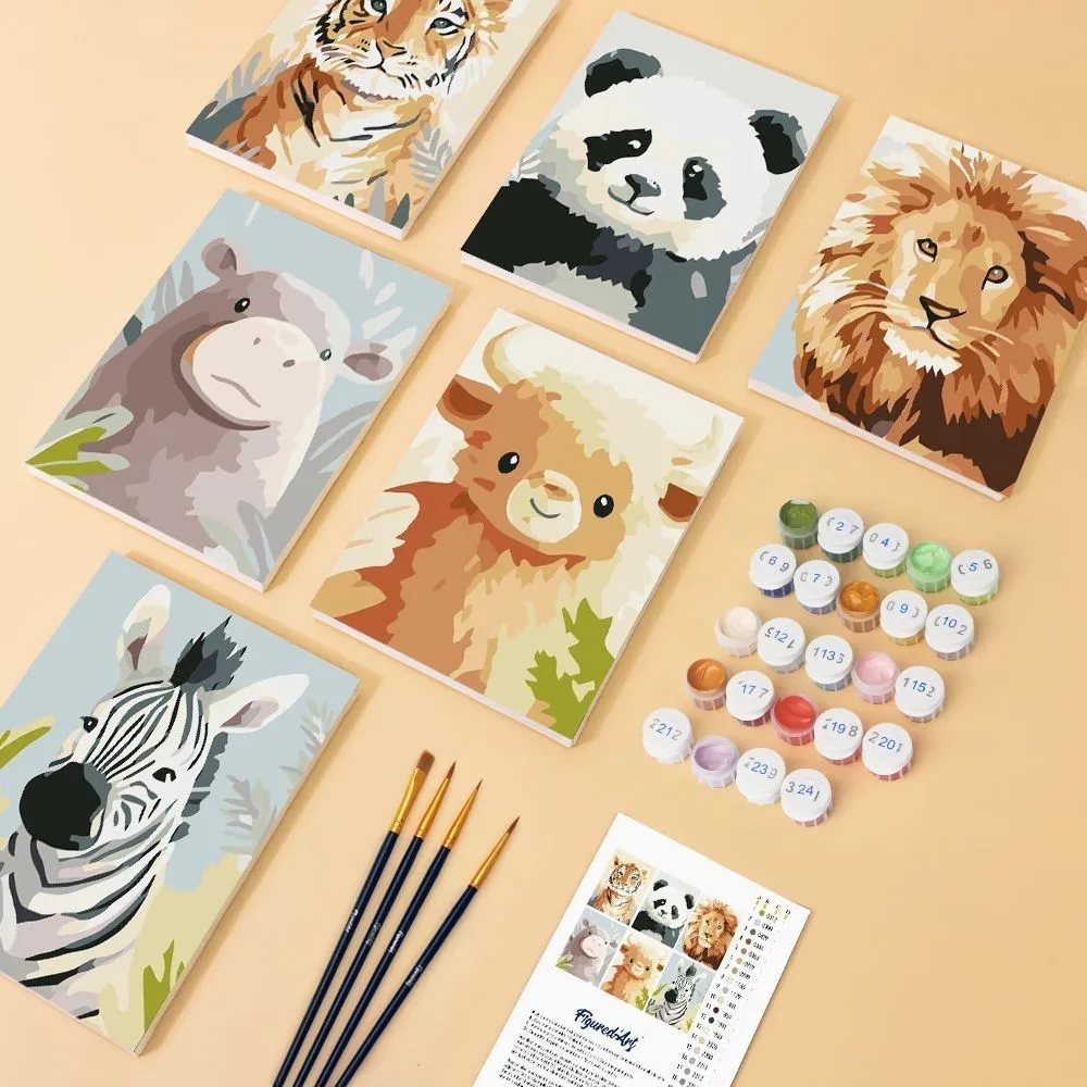 Figured'Art Wildlife Portretten 1 schilderen op nummer mini 6 stuks