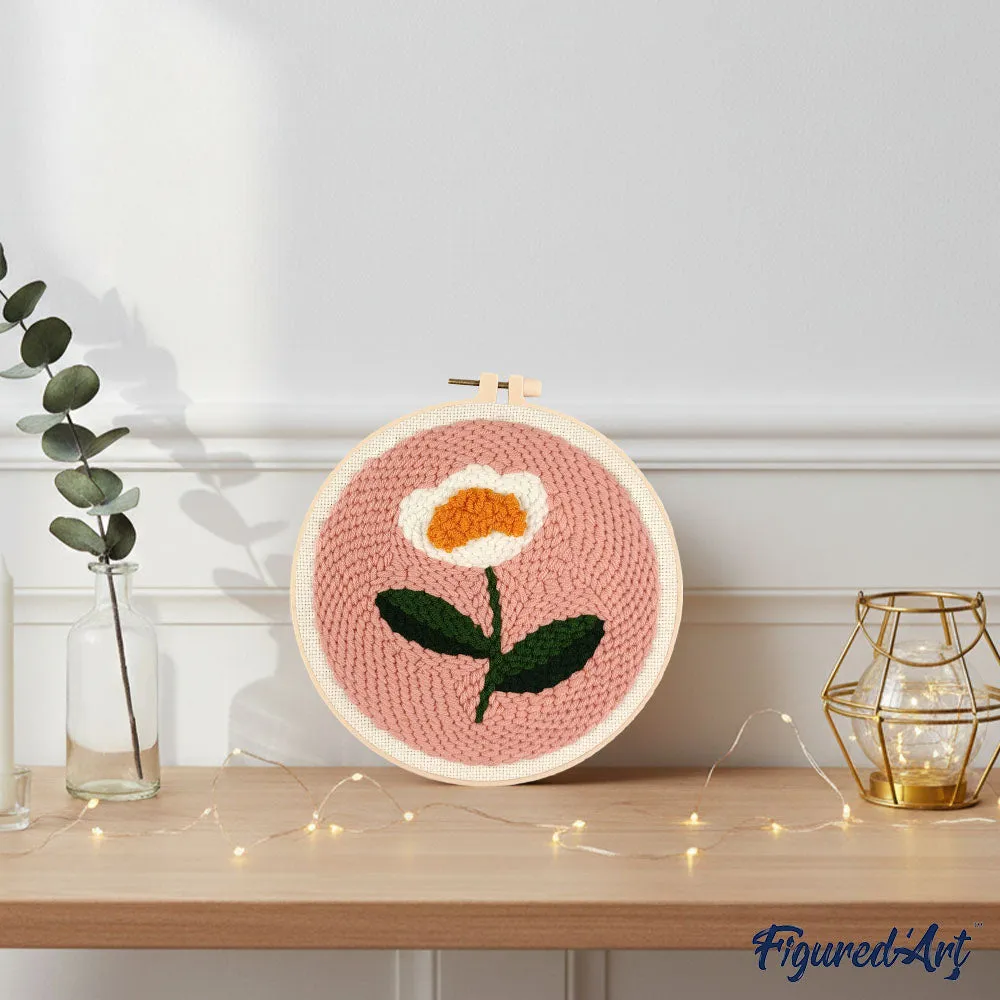 Figured'Art Een madeliefje punch needle pakket 20 cm rond