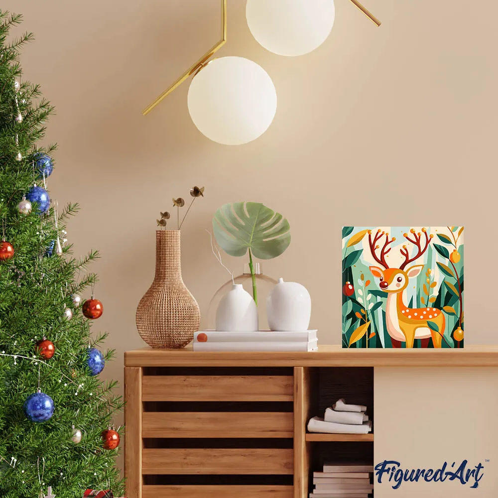 Figured'Art Gouden rendier mini schilderen op nummer 20x20cm met frame