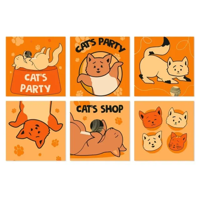 Figured'Art Mini Kattenfeestje schilderen op nummer 20x20 cm 6 stuks beginners