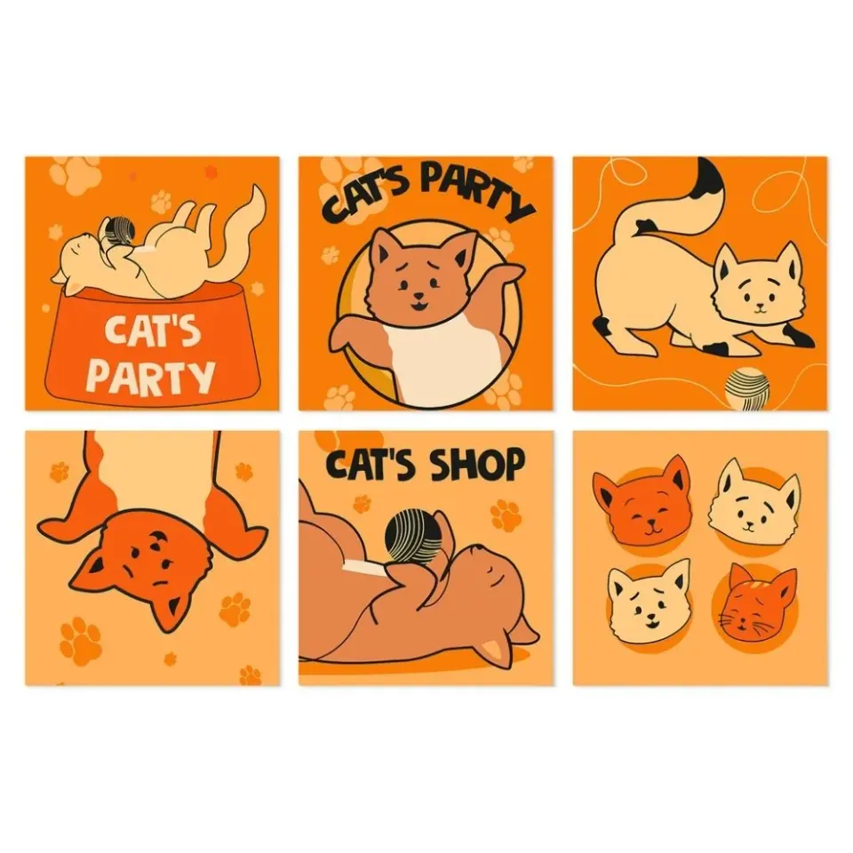 Figured'Art Mini Kattenfeestje schilderen op nummer 20x20 cm 6 stuks beginners