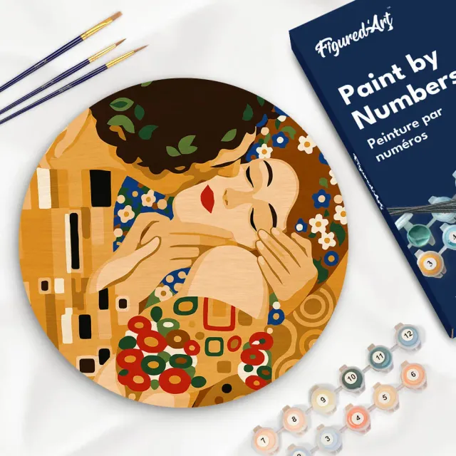 Figured'Art De kus Klimt schilderen op nummer houten schijf 30cm