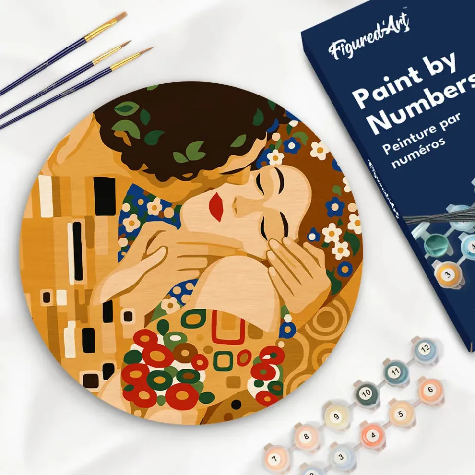 Figured'Art De kus Klimt schilderen op nummer houten schijf 30cm