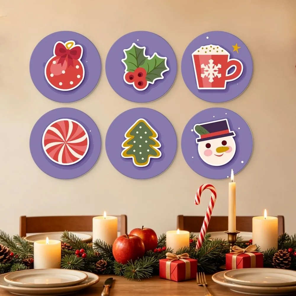 Figured'Art Paarse kerstset schilderen op nummer schijven Ø20 cm 6 stuks