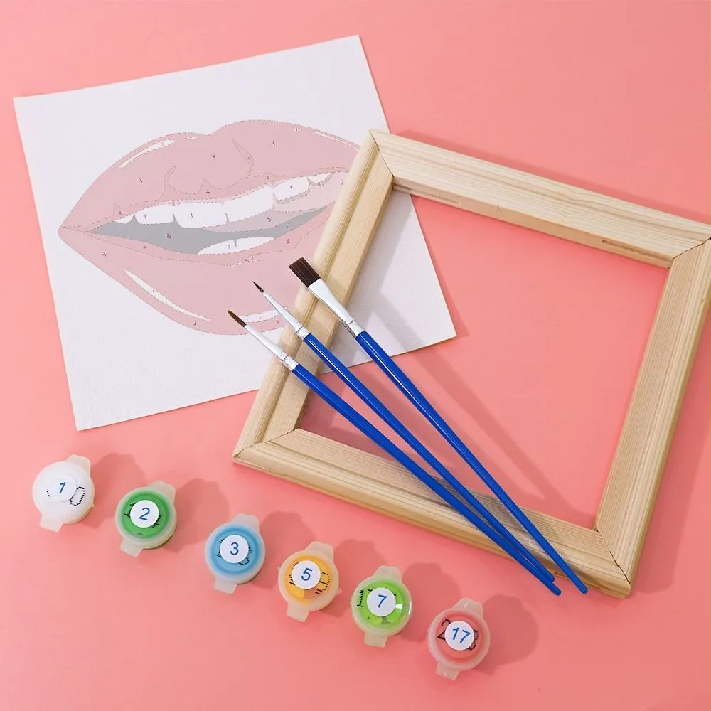 Figured'Art Rode Lippen mini schilderen op nummer 15x15 cm 6 stuks