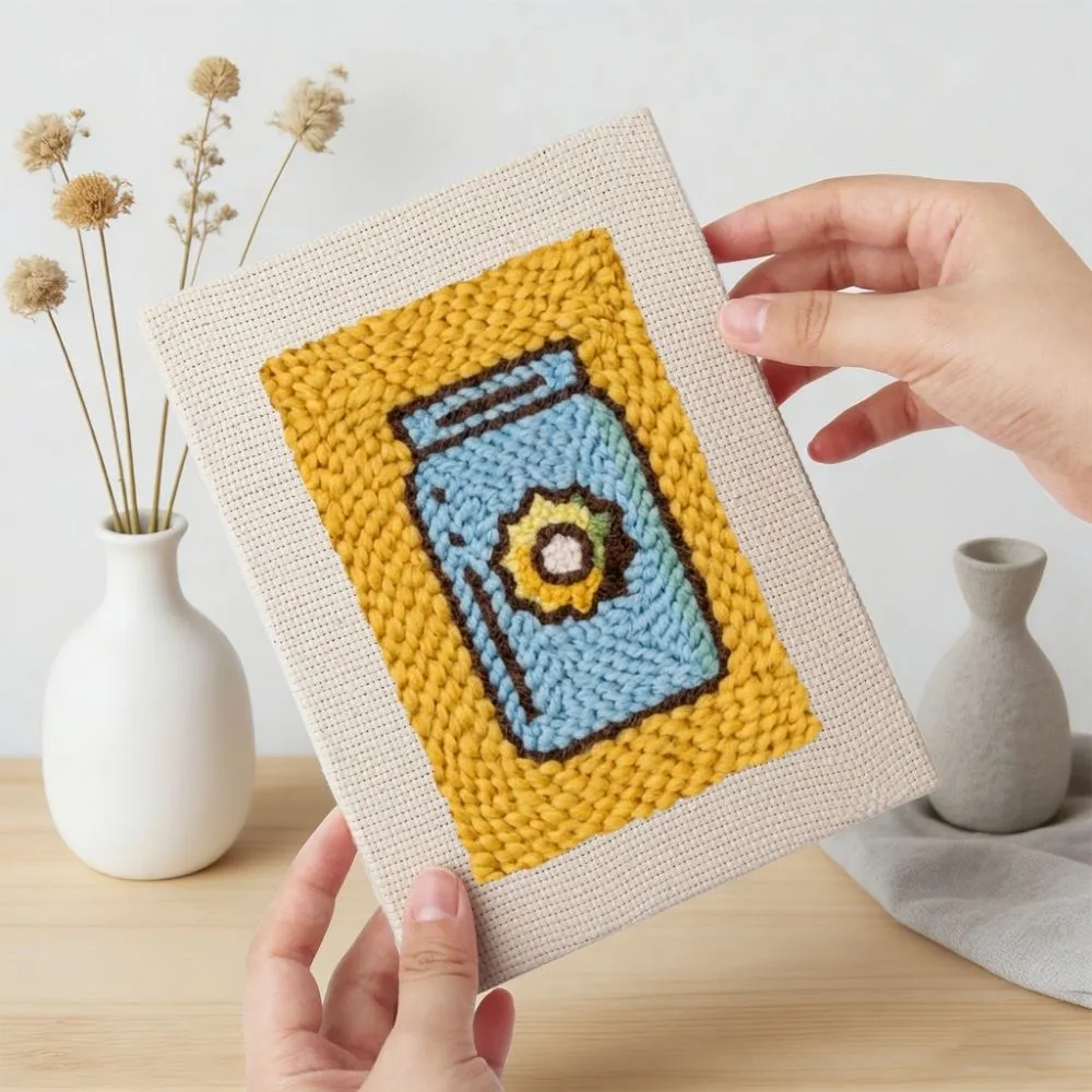 Figured'Art Lunchpauze punch needle set 4 stuks met frame keuken 15x20 cm