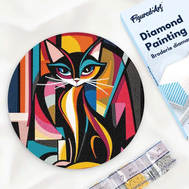Figured'Art Gedurfd Abstract Kat diamond painting hout 30cm